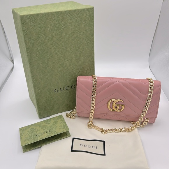 Gucci Handbags - GUCCI Calfskin Matelassé GG Marmont Continental Wallet Perfect Pink
